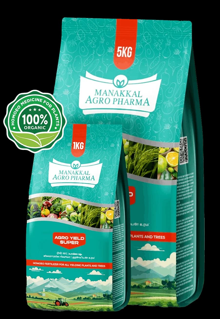 Agro Yield Super — 1KG and 5KG packs of 100% organic homoeo fertilizer for all yielding plants and trees